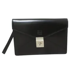 美品 LOEWE ロエベ アナグラム レザーセカンドバッグ クラッチバッグ ブラック レディース 古着 中古 USED