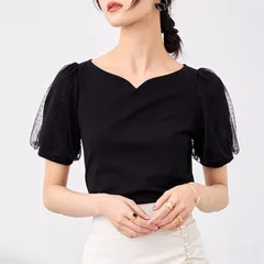Tシャツトップスレースシンプルファッションskwhl11薄い通勤綺麗無地カジュアル半袖大人通気性レディース