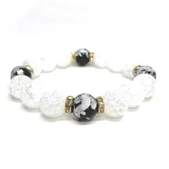 12mm 四神獣銀彫オニキス×クラック水晶 パワーストーン ブレスレット天然石 運気上昇 開運  [l] 健康運 厄払い お守り 青龍 白虎 玄武 朱雀 （ゴールド）メンズ・レディース　男性・女性　数珠ブレス　開運  [l]