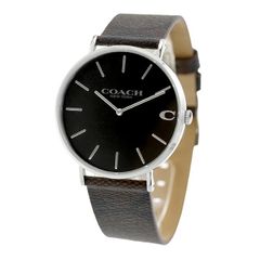 COACH 腕時計 W1545 クォーツ 黒文字盤 ダークブラウンレザーベルト 
