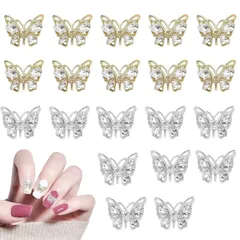 【人気商品】ネイルパーツ 蝶々 20個セット 可愛い 大きめ 蝶 ネイルパーツ ストーン 3D 立体 バタフライ ネイルパーツ ゴールド シルバー キラキラ ネイルアート ジュエリーパーツ ハンドメイド デコパーツ (B ゴールド+シルバー)