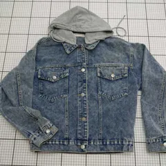 ◇ ⊇ サイズ pumpkin port デニムジャケット フォトプリント バックデザイン付 フード付 ブルー系 Mサイズ レディース E  【1508250034442】