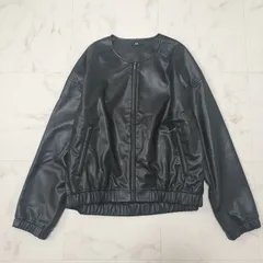 PLST　プラステ　フェイクレザー　ブルゾン　ノーカラー　ジップアップ　ジャケット　黒　M