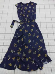 ◇ ワンピース サイズ Andemiu フラワープリント ラッフルワンピース ネイビー系 フリーサイズ レディース E  【1508250036651】