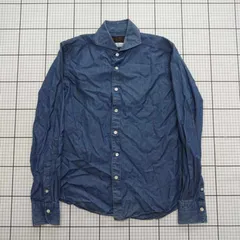 ◇ ⊇ nano universe ナノユニバース コットン100％ デニム風 長袖 シャツ サイズ46 ダークブルー系 メンズ E  【1508250043673】