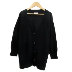ローリーズファーム LOWRYS FARM ニットカーディガン ミドル丈 Vネック 無地 薄手 オーバーサイズ F 黒 ブラック /YS19 ■MO