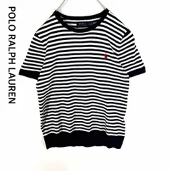 美品 ポロラルフローレン ボーダーニット 半袖 クルーネック 上質ピマコットン100% ネイビー ホワイト レディースSサイズ POLO RALPHLAUREN