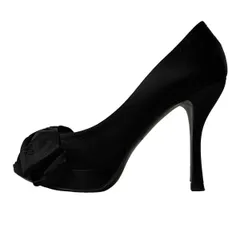 LOUIS VUITTON(ルイヴィトン) パンプス 34 1/2 レディース - 黒 オープントゥ/リボン