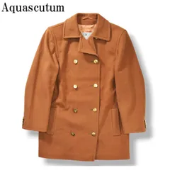 [超美品] アクアスキュータム カシミヤ入り レディースウールコート ピーコート ブラックカシミヤ ステンカラーコート（5004450050