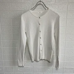 CINEMA CLUB シネマクラブ 636-32-9968 リブ ニット カーディガン 長袖 トップス ホワイト【中古】 レディース