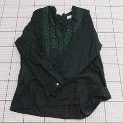 ◇ ⊂ Simplicite 刺繍デザインバンドカラーブラウス ブラック系×グリーン系 Mサイズ相当 レディース E  【1509100019954】