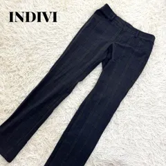 INDIVI インディヴィ カジュアルパンツ ボトムス チェック柄 ストレッチ ストレート ノームコア 履き心地抜群 普段使い 会社 オフィス 大きいサイズ 40