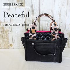 ハンドメイド　ミックスエコファー×デニムリメイク　巾着型ショルダーバッグ 冬物☆ファー巾着ショルダーバッグ☆デニムリメイク☆Peaceful - メルカリ