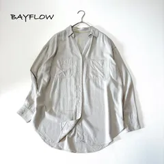 【BAYFLOW／ベイフロー】 スキッパー襟 とろみ ゆったりシャツ グレージュ F フリーサイズ