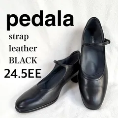 極美品✨ペダラ ストラップ レザー ブラック パンプス 2E 4.5㎝ヒール 24.5 pedala 日本製 MADE IN JAPAN コンフォートシューズ アシックスウォーキング asics
