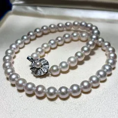 【テリ強】あこや真珠 グレーパール ネックレス 約7.5mm-8mm シルバー金具 pearl jewelry necklace 35g 39.5cm アコヤ 本真珠