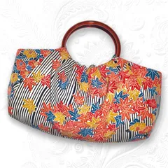 着物リメイク　バッグ　グラニーバッグ　オレンジ色　紅葉　椿　縞　レトロ　秋