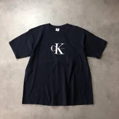 GQ2323◇Calvin Klein : 90's USA製 ロゴプリントTシャツ◇L/XL◇ネイビー カルバンクライン
