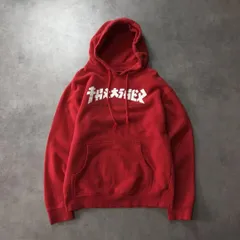 GQ2328◇THRASHER : ゴジラ文字 スウェットパーカー◇S◇赤 スラッシャー