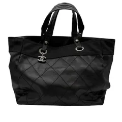 ♪3421 シャネル トートバッグ パリビアリッツ トート MM A34209 コーティングキャンバス ブラック シルバー金具 CHANEL