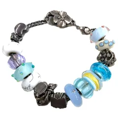 Trollbeads トロールビーズ ブレスレット レディース ストーン 16個 ブルー系 刻印 925S 箱付き【PF-355】
