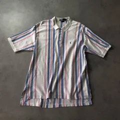 GQ2343◇POLO by RalphLauren : 90's ストライプ鹿の子ポロシャツ◇XL◇白系 ラルフローレン