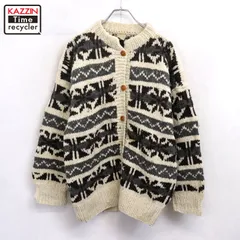 80s vintage 総柄 エクアドル ウール ニットカーディガン レディース Lサイズ相当