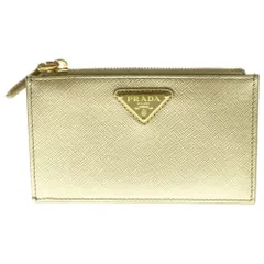 PRADA (プラダ) サフィアーノ カードケース フラグメントケース 小物入れ ゴールド レザー 三角ロゴ
