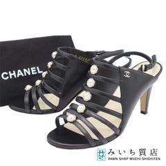 極美品☆CHANEL☆ココマークパールフラットラバーサンダル ブラック 37