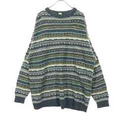 長袖 3D風ニット セーター XL グレー メンズ 古着