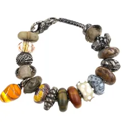 Trollbeads トロールビーズ ブレスレット レディース ストーン ブラウン系 18個 刻印 925S 箱付き【PF-355】