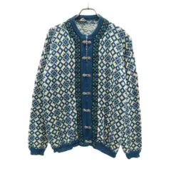 DIRDALSTRIKK 80s ノルウェー製 ヴィンテージ 総柄 長袖 ニットカーディガン 42 青紺系 レディース 古着