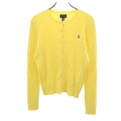 美品 POLO RALPH LAUREN ポロラルフローレン 長袖 ケーブル ニットカーディガン XL 16 イエロー キッズ 古着