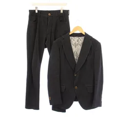 ヴィヴィアンウエストウッドマン Vivienne Westwood MAN セットアップ テーラードジャケット アウター シングル 総裏地 テーパードパンツ スラックス ボタンフライ ヘリンボーン ウール 48 黒 ブラック グレー /BBのサムネイル