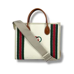 グッチ　GUCCI インターロッキング ロゴ刺繍　2WAYトートバッグ　ショルダーバッグ　シェリーライン　アイボリー　キャンバストート