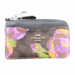 コーチ COACH マルチファンクション カードケース シグネチャー キャンバス ローズ プリント レザー 茶 ブラウン /AE