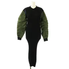 ザラ ZARA コントラストナイロンミディワンピース ロング S 黒 ブラック カーキ /SS ■OS