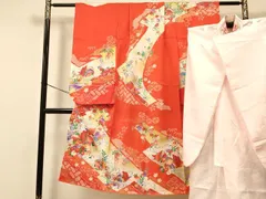平和屋着物[]七五三　女の子　７歳　祝着　四つ身　襦袢(半衿刺繍・無双仕立て)セット　鴛鴦花文　暈し染め　金彩　逸品　DAAR6497ma