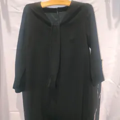 20【リメイク】和柄 古布 長袖 ワンピース チュニック ボウタイくるみボタンブラック 黒 着物地 羽織 ハンドメイド  アンティーク ビンテージ 和装 着物 浴衣 手作り 和服  昭和 レトロ 婦人服  一点物 JAPAN 日本