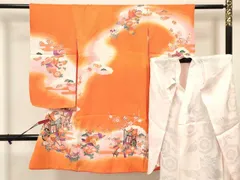 平和屋着物[]七五三　女の子　３歳　祝着　三つ身　長襦袢(単衣)セット　御所車鴛鴦花文　暈し染め　金彩　DAAS9361ma