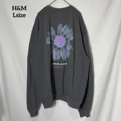 【H&M】フラワー 両面プリント ビックロゴ オーバーサイズ　スウェット　トレーナー　グレー　US古着 USA輸入　Lsize