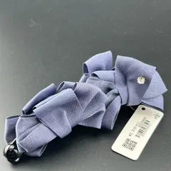 【新品】ネコポス◆ヘアアクセサリー クリップ ヘアクリップ バナナクリップ リボン ラインストーン ネイビー◆