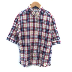チャオパニック CIAOPANIC カジュアルシャツ 半袖 チェック柄 ボタンダウン M マルチカラー 赤 レッド 紺 ネイビー /SM8