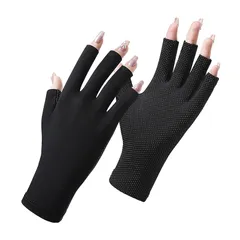 【新品】 [XFONZYUN] レディース UVカット 手袋 滑り止め 半指 グローブ 指なし 冷感 日焼け防止 紫外線対策 スマホ対応 ジェルネイル 手荒れ対策 薄手 軽量 氷絹 バイク 運転 自転車 就寝 (黒い0629/白色滑り止めゴム点) 0