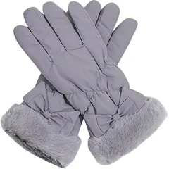 【新品】 [Ekieta] 手袋 防寒 レディース 【指先まで裏起毛36℃恒温・防水・超軽量】 ダウンコットン 五本指 無地 防寒グローブ 暖かい ちょう結び付き 防風 冷え対策 可愛い おしゃれ 通勤 通学 自転車 秋冬 グレー 1