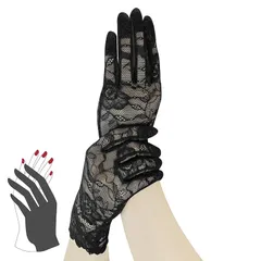 【新品】 [VIVIMODA] 葬式 手袋 ネイル隠し 黒手袋 レース 葬儀用 レディース フォーマル【上品な透け感のあるレース】 通気性 薄手 ブラック 礼装【冠婚葬祭マナーブック付属】 喪服用【レース花柄・黒】 0