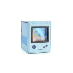 デッキケース トレカケース 推し窓 100枚収納 ゲーム機型 二重 三重スリーブ対応 縦入れ 仕切り2つ付き 革 可愛い (青) 1