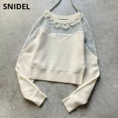 スナイデル　デコルテシースルー　フラワー刺繍ニットプルオーバー　アイボリー　アンゴラ混　フリーサイズ　SNIDEL