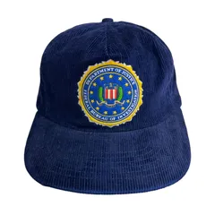 【キャップ/帽子】　90s FBI（FEDERAL BUREAU OF INVESTIGATION / 連邦捜査局）ビンテージ コーデュロイ トラッカーキャップ　ネイビー 紺 ワッペン