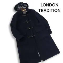 新品 英国製★ LONDON TRADITION ロンドントラディション 裏地チェック ウール ロング ダッフル コート Sz.38 レディース 紺